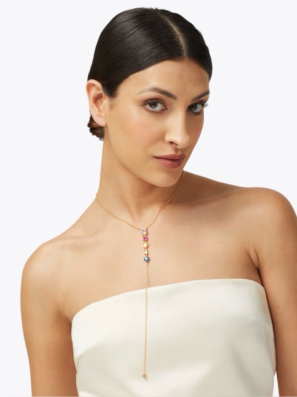 Kurt Geiger London Rainbow Mix Necklace dainty gold-tone chain  Y-drop NWT